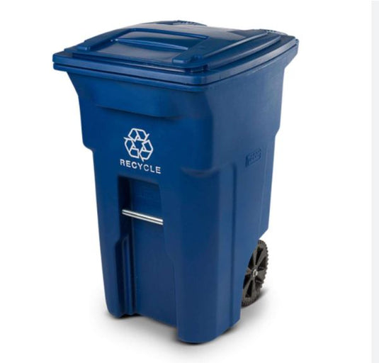 64 Gallon Blue Wheeled Rectangular Recycle Bin with Lid