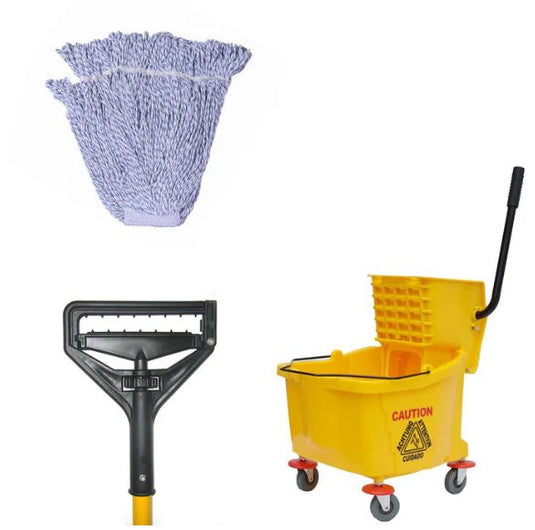 Wet Mop Kit with 35 Qt. Yellow Mop Bucket, Wet Floor Sign, Mop Head, and Handle